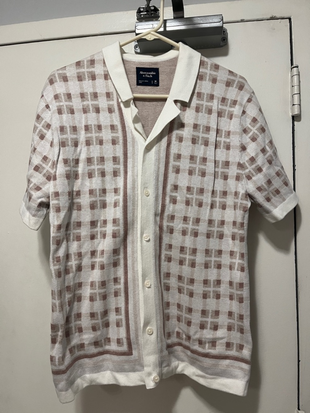Abercrombie & Fitch Cream and Light Brown Short-Sleeve Knit Polo